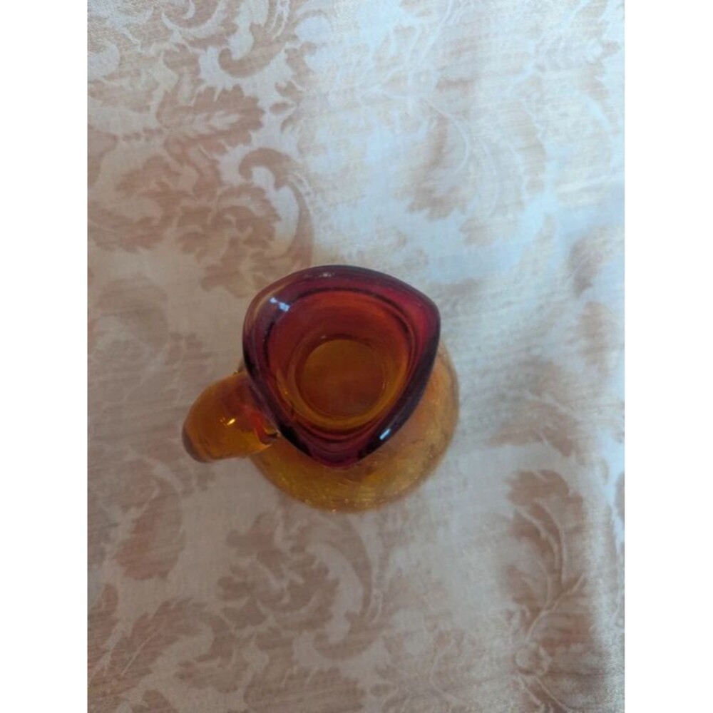 Vintage MCM Crackle Glass 4 1/2" tall Pitcher Ruby Red And Amberina Art Deco - Picture 4 of 5